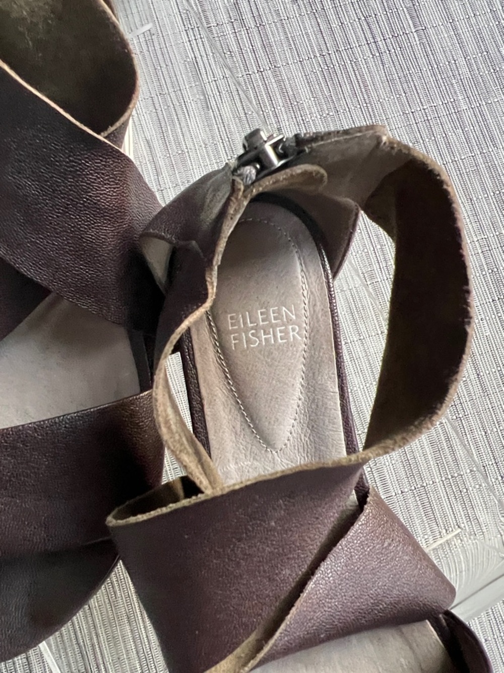 Eileen Fisher Dark Brown Leather Crisscross Sandals - Picture 2 of 5